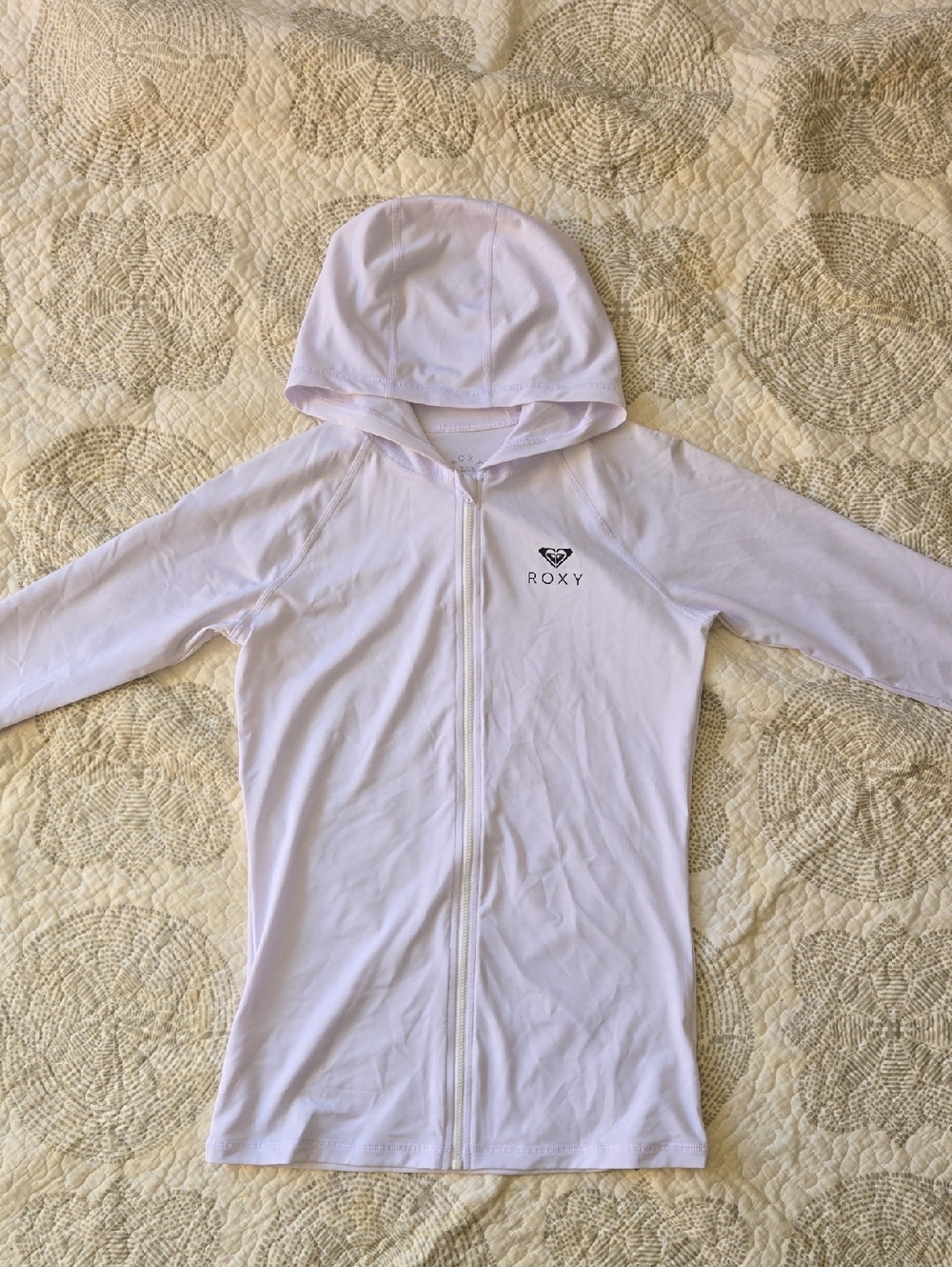 Roxy White Hooded Zip Rash Guard